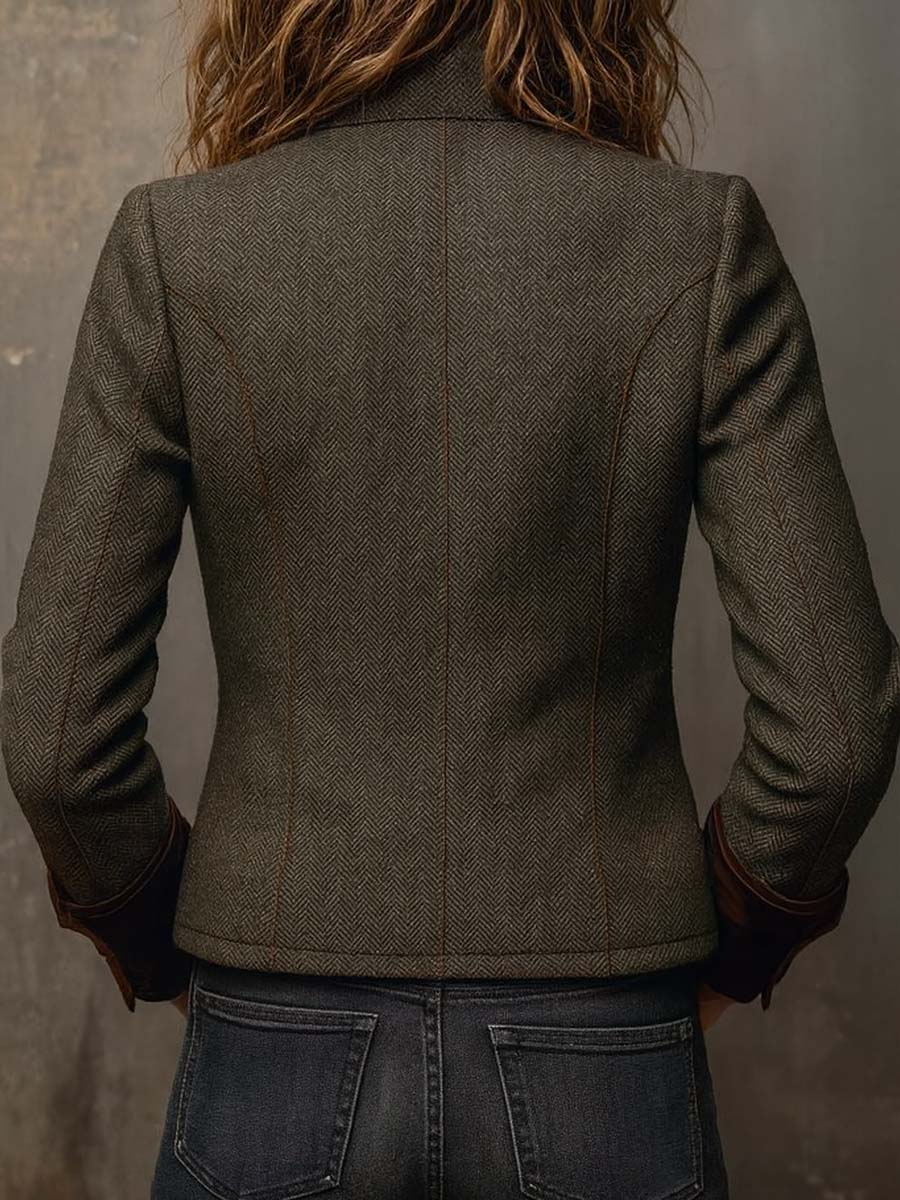 Vivienne | Herringbone Contrast Trim Blazer