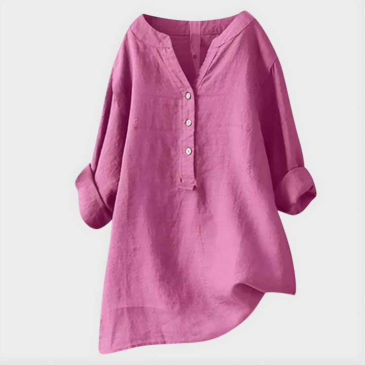 Nikki - Elegant Cotton-Linen V-Neck Blouse
