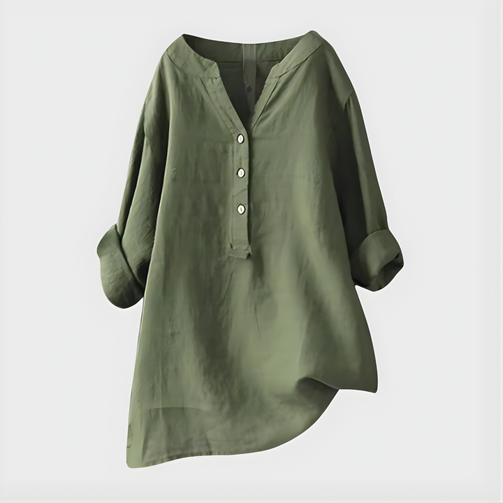 Nikki - Elegant Cotton-Linen V-Neck Blouse