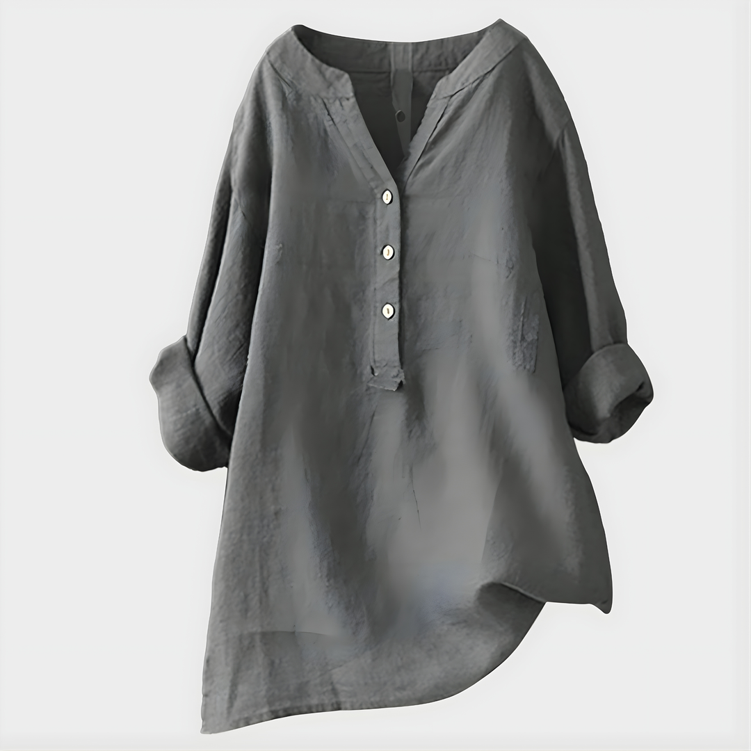 Nikki - Elegant Cotton-Linen V-Neck Blouse
