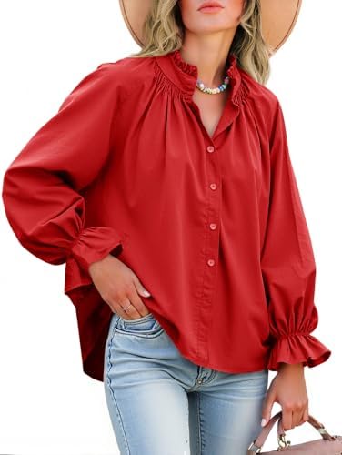 Livia - Cotton Puff Sleeve Button Down Blouse