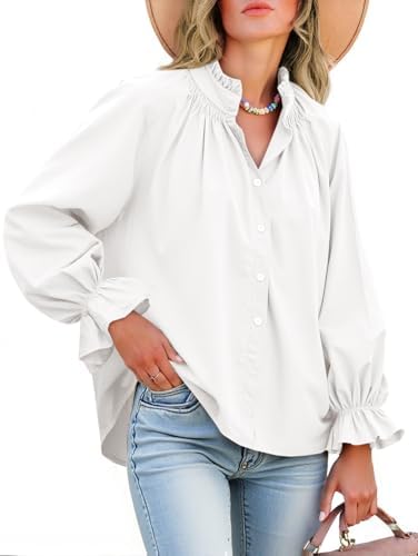 Livia - Cotton Puff Sleeve Button Down Blouse