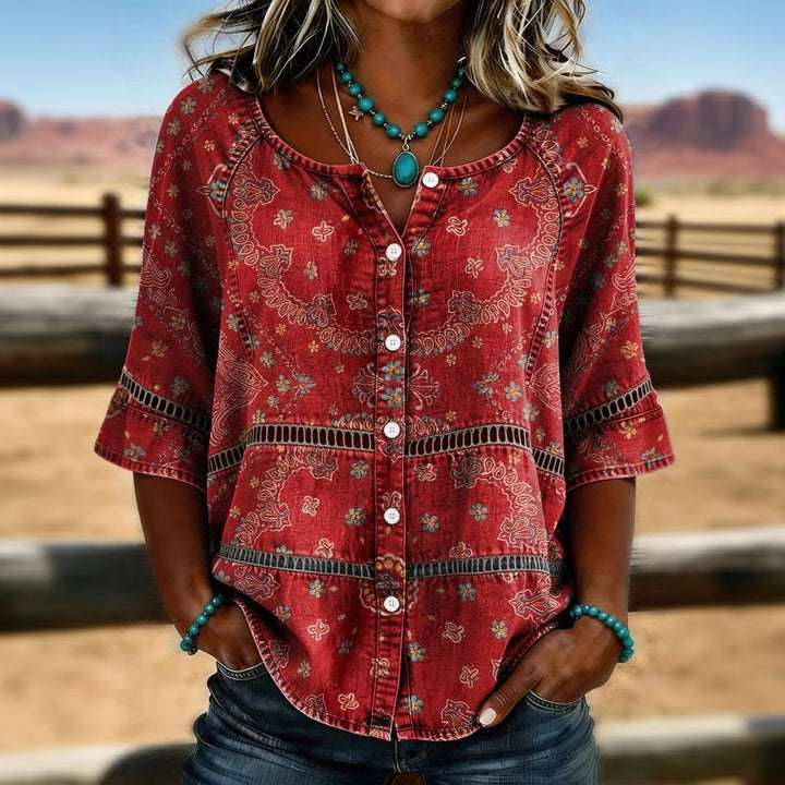 Fellie - Vintage Ethnic Print Blouse