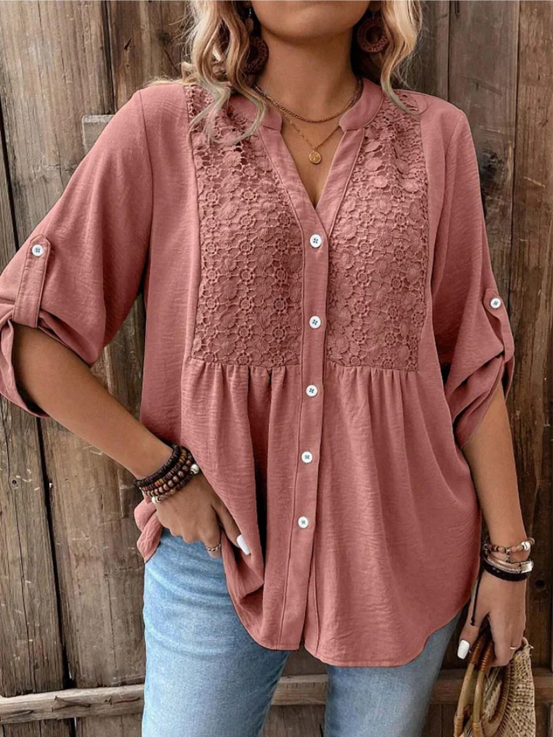 Kirra - Relaxed V-Neck Button Blouse