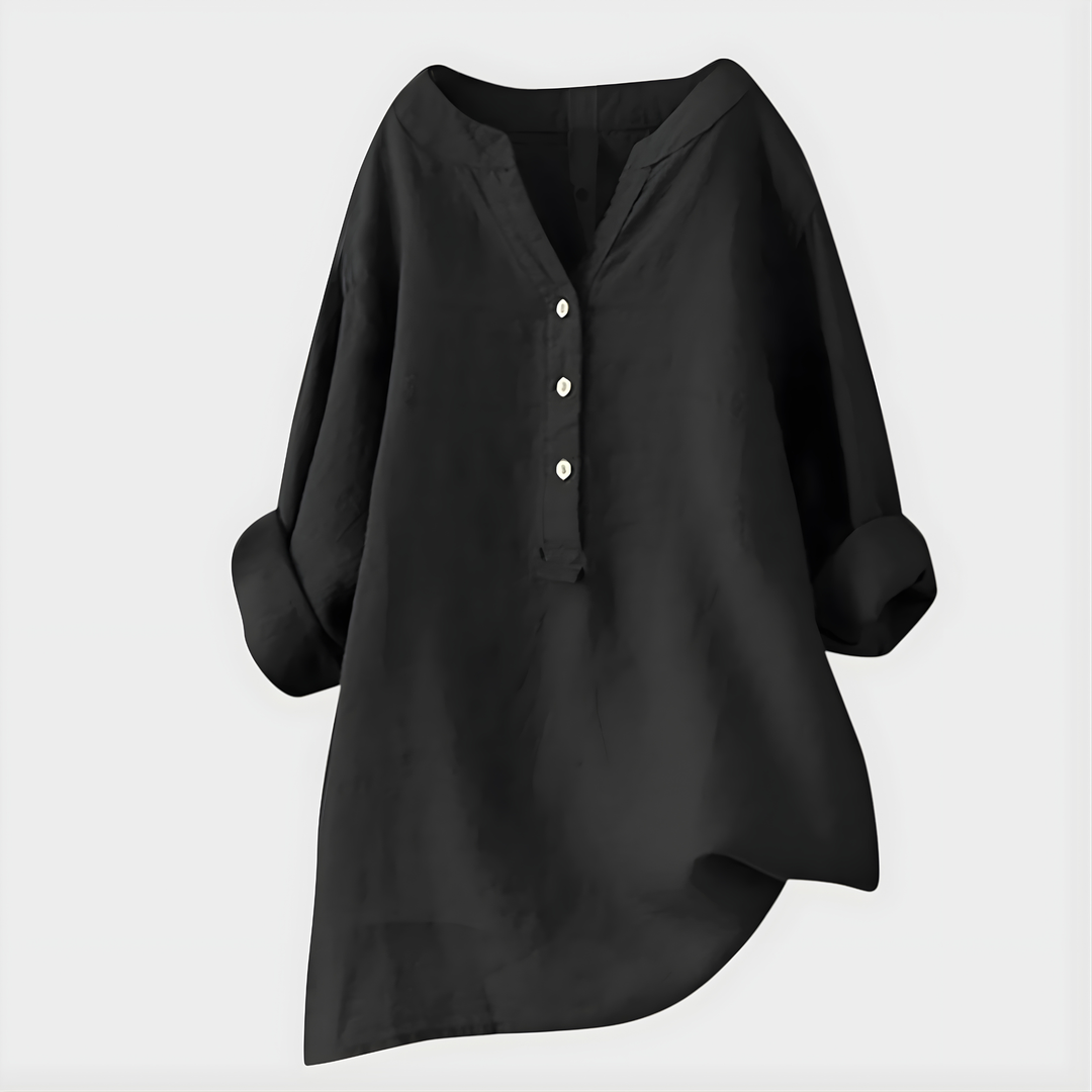 Nikki - Elegant Cotton-Linen V-Neck Blouse