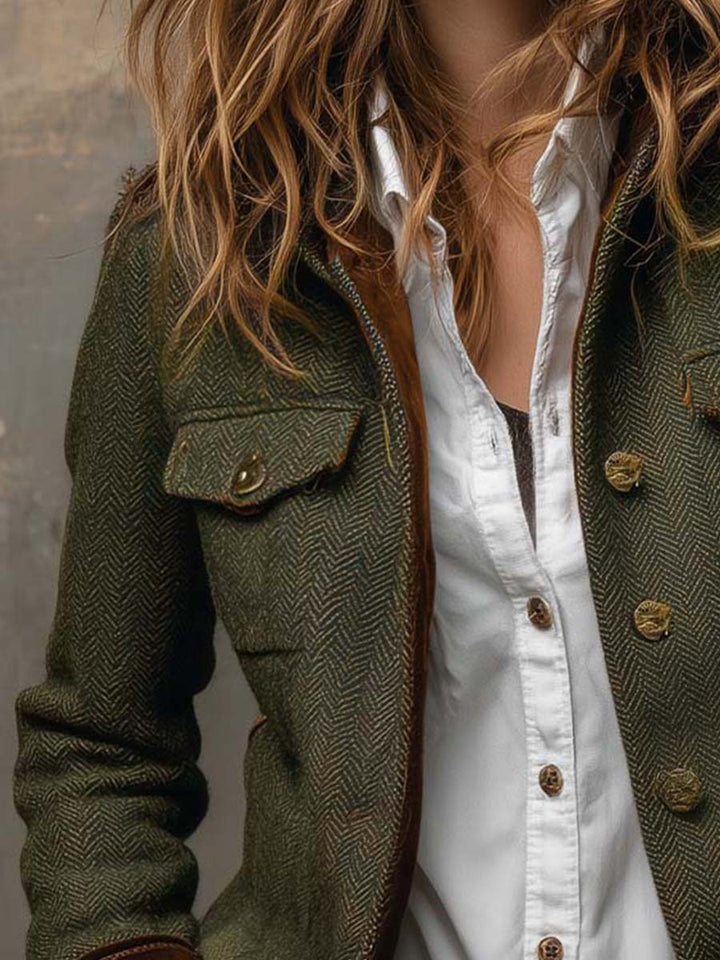 Vivienne | Herringbone Contrast Trim Blazer
