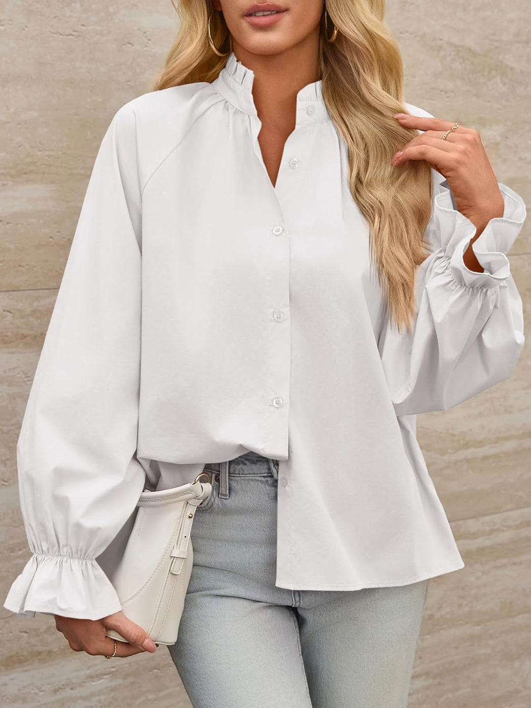 Livia - Cotton Puff Sleeve Button Down Blouse