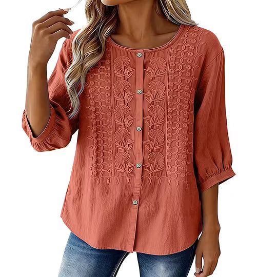 Lorrie - Embroidered Cotton and Linen Blouse