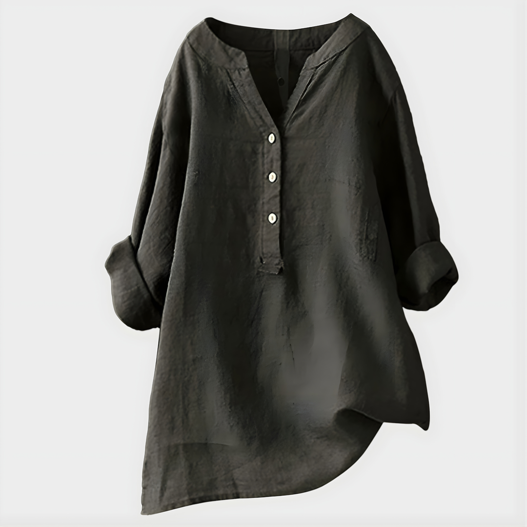 Nikki - Elegant Cotton-Linen V-Neck Blouse