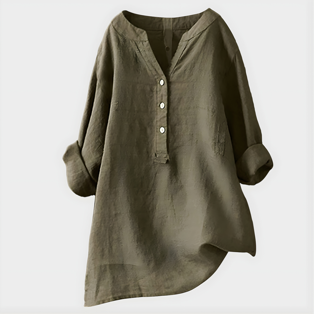 Nikki - Elegant Cotton-Linen V-Neck Blouse