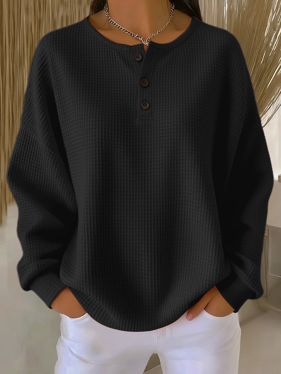 Zsazsa – Waffle Knit Henley Sweatshirt
