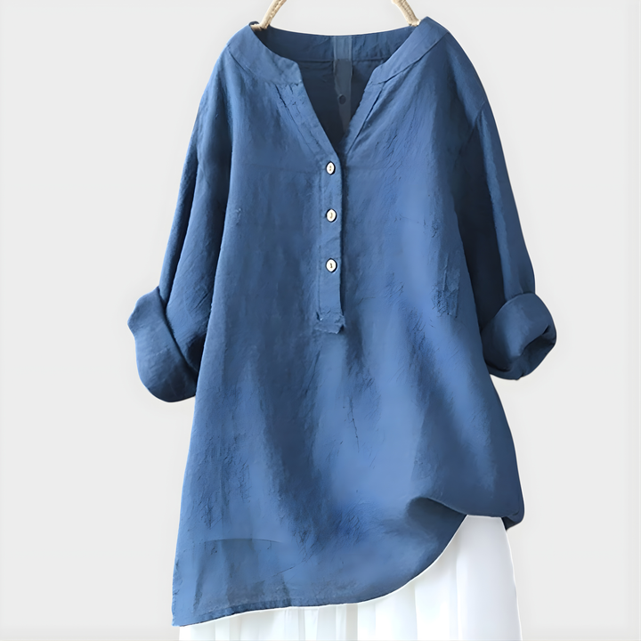 Nikki - Elegant Cotton-Linen V-Neck Blouse