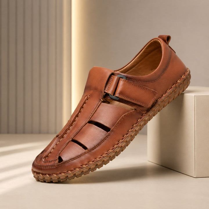 CAGE WEAVE LEATHER SANDALS