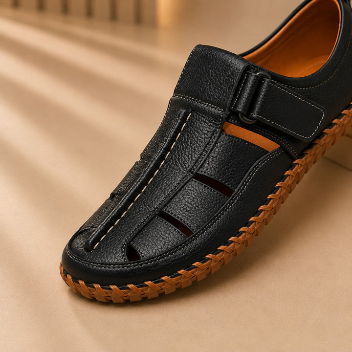 CAGE WEAVE LEATHER SANDALS