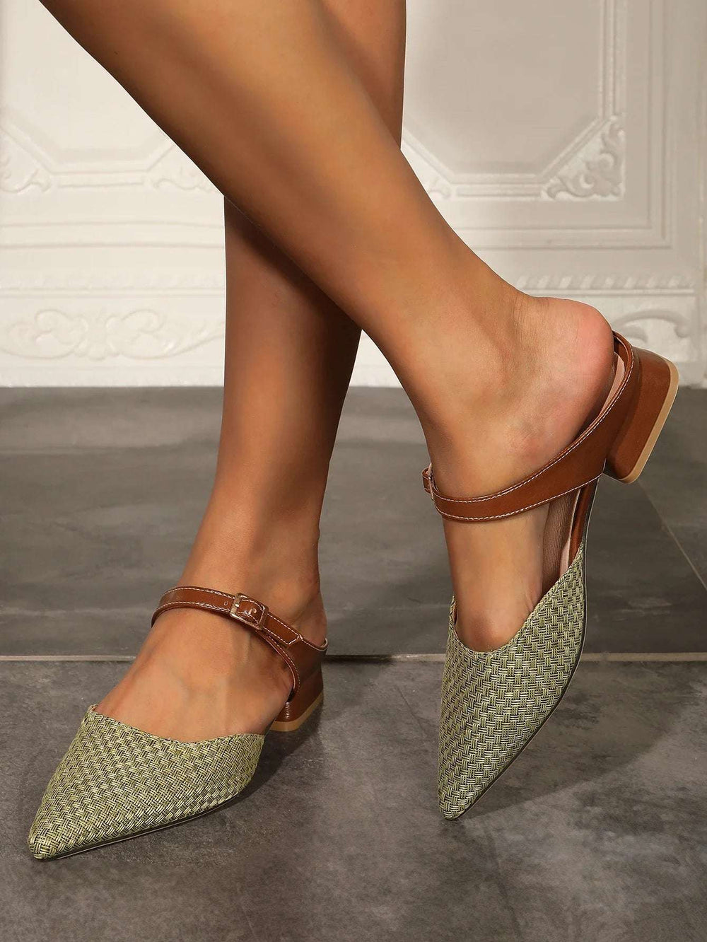 Cambria | Women's Woven Mules in Sage Green 1