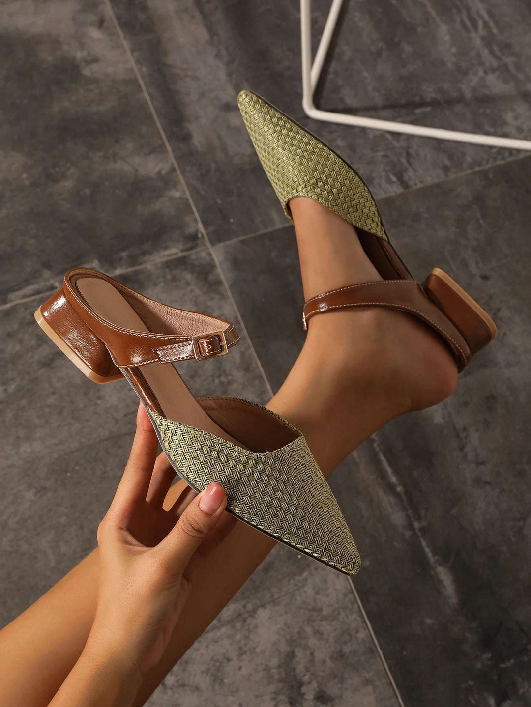 Cambria | Women's Woven Mules in Sage Green 3