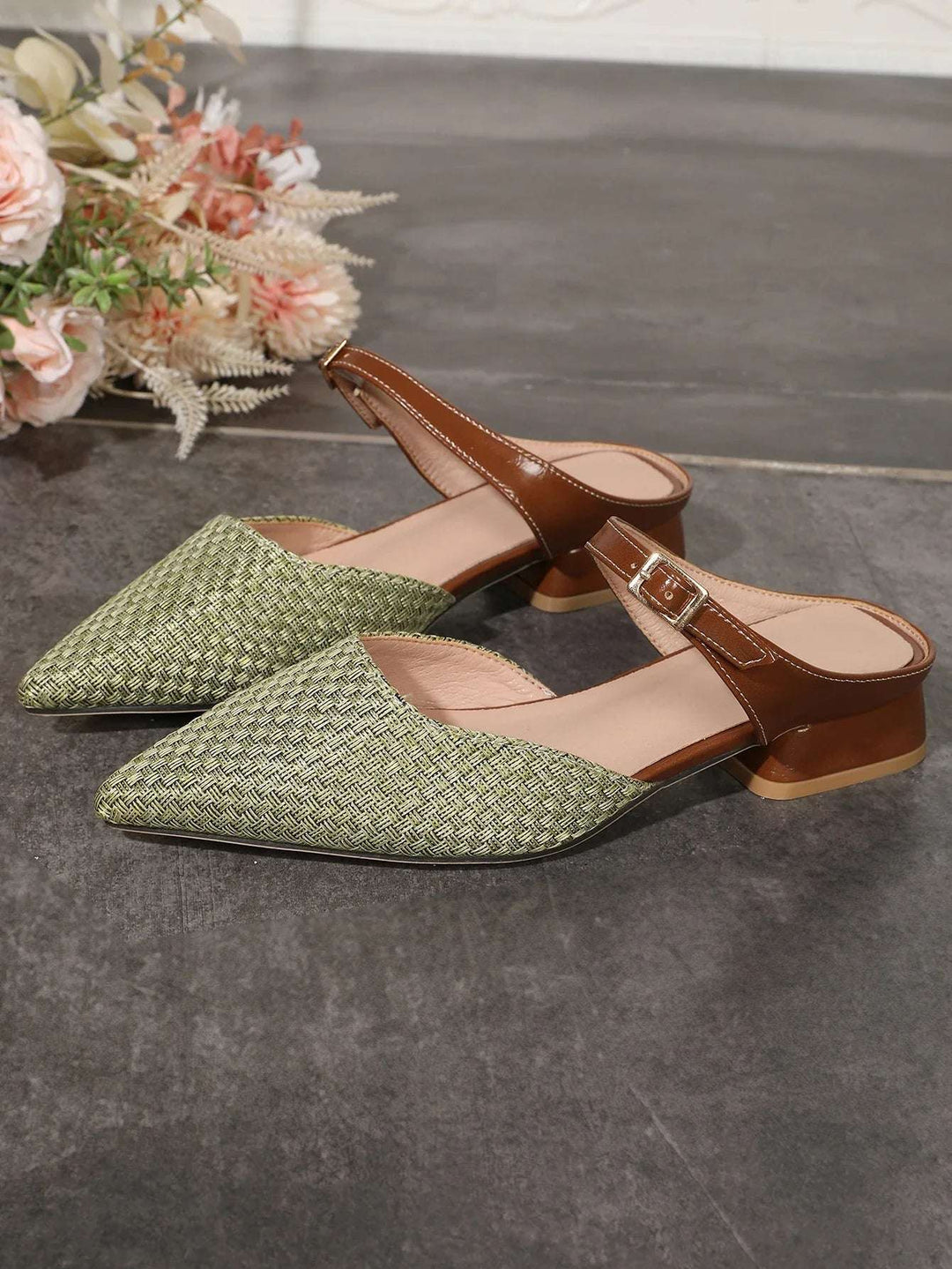 Cambria | Women's Woven Mules in Sage Green 4