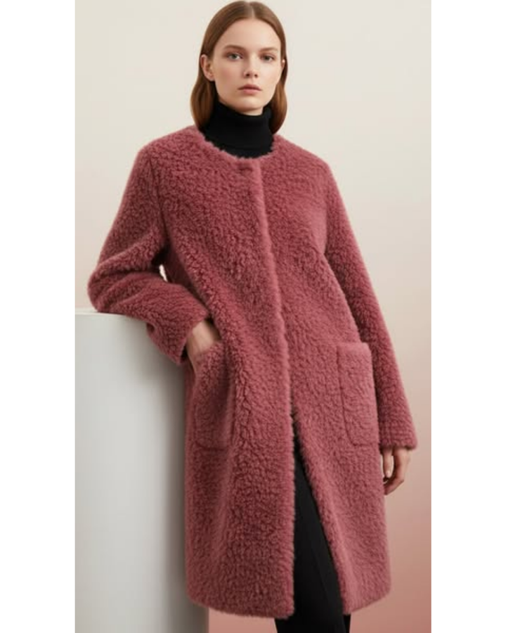 Cecille – Shearling Teddy Coat of Genuine Lambskin