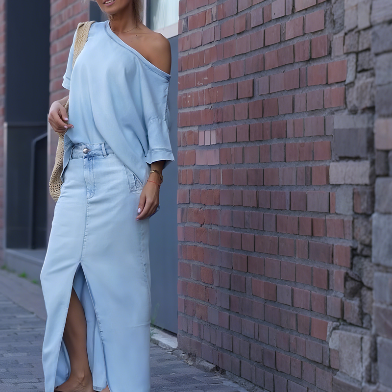 Emma | Women's Outfit: Asymmetrical Top & Denim Skirt 6