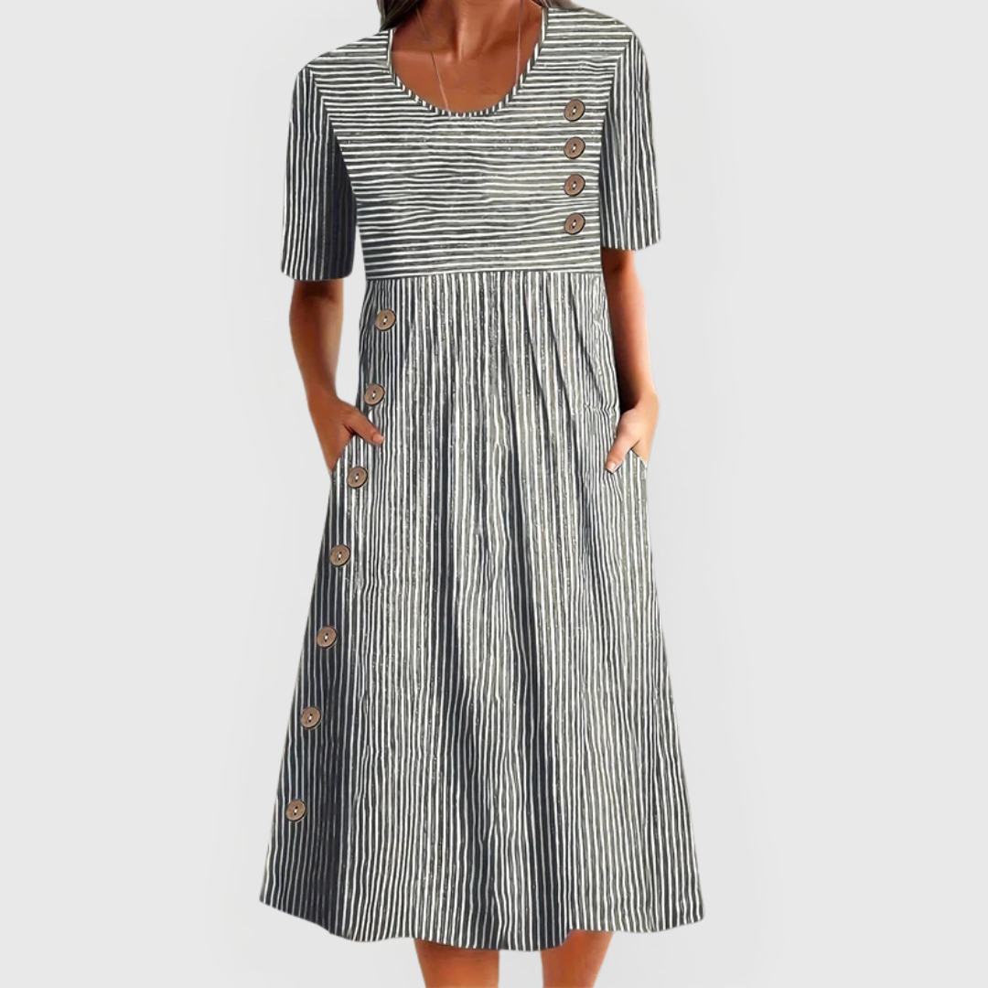 Leontias | Striped Button Front Midi Dress