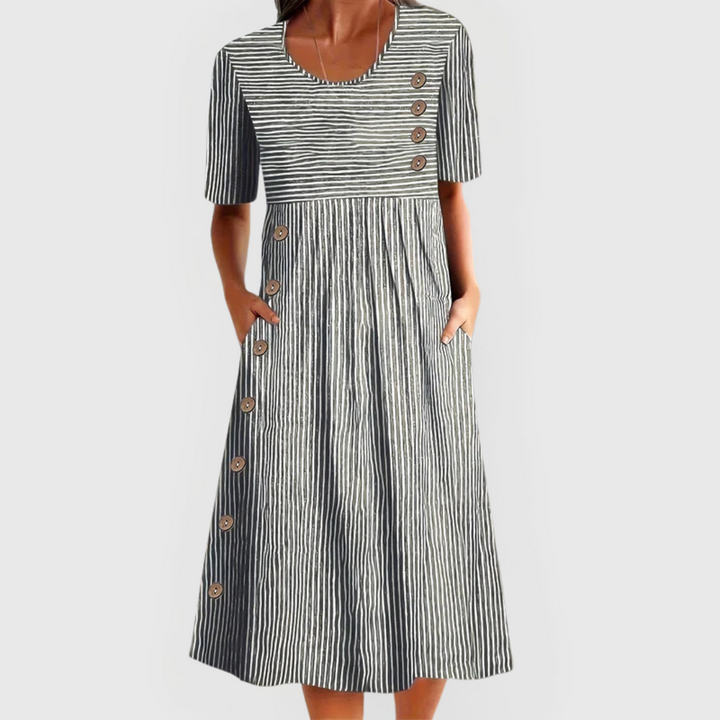 Leontias | Striped Button Front Midi Dress