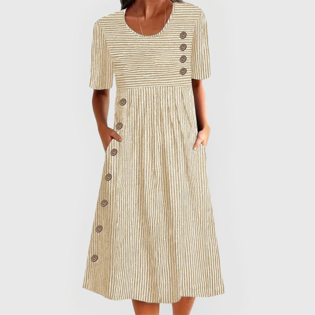 Leontias | Striped Button Front Midi Dress