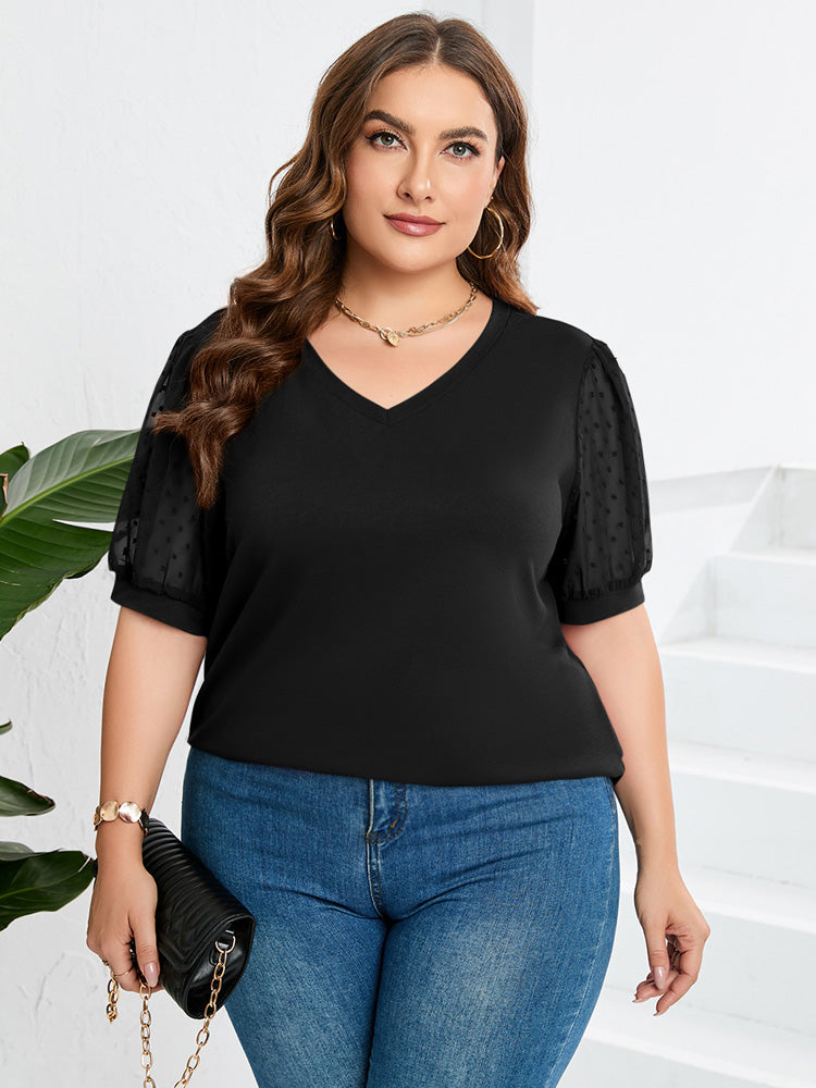 Rema | Women's Sheer Sleeve V-Neck Top 8