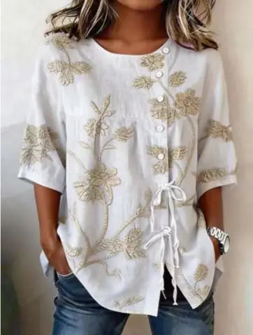 Catherine - Elegant Floral Embroidered Blouse