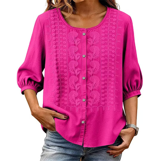Lorrie - Embroidered Cotton and Linen Blouse