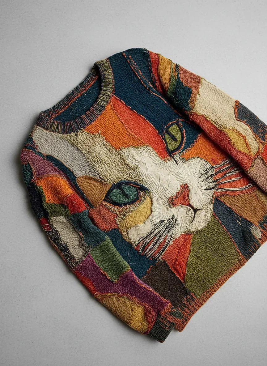 Mica - Artistic Cat Patchwork Sweater