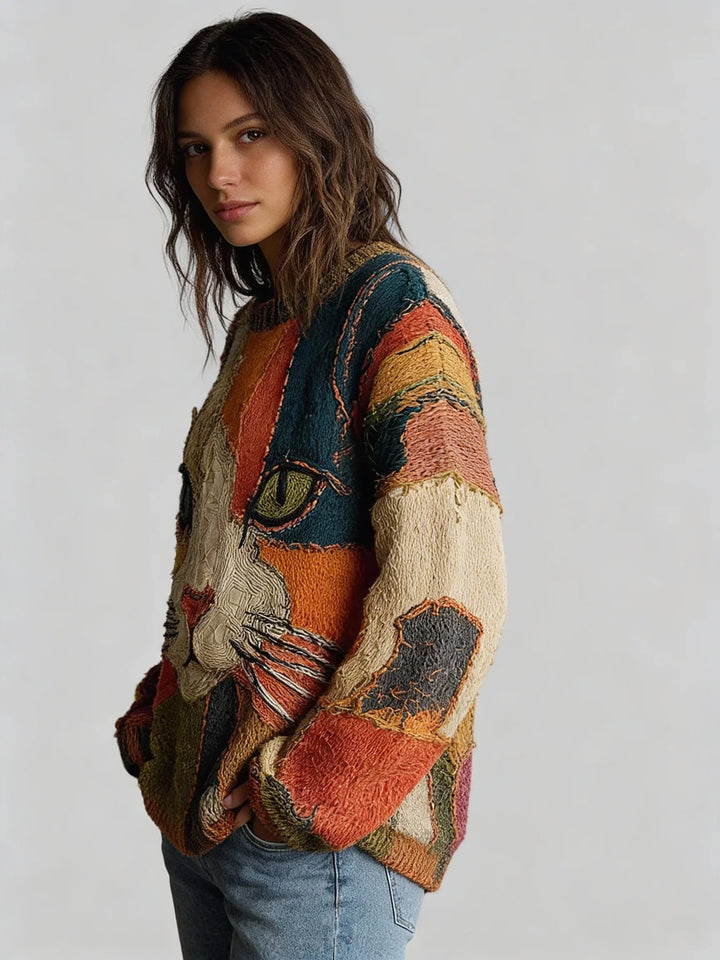 Mica - Artistic Cat Patchwork Sweater