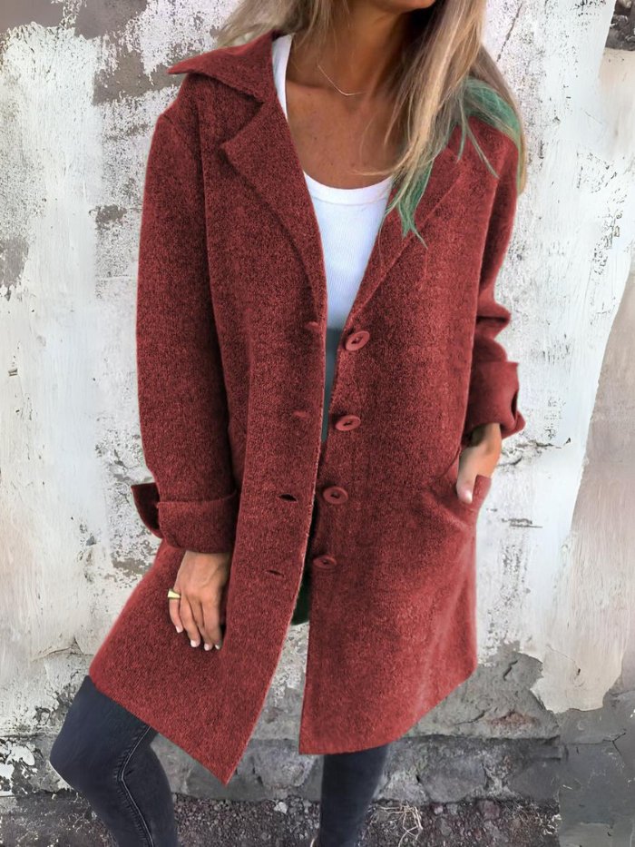 Gia - Lapel Collar Button-Front Coat