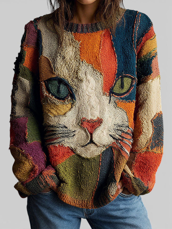 Mica - Artistic Cat Patchwork Sweater